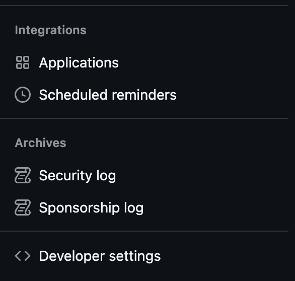 Github API Developer Settings