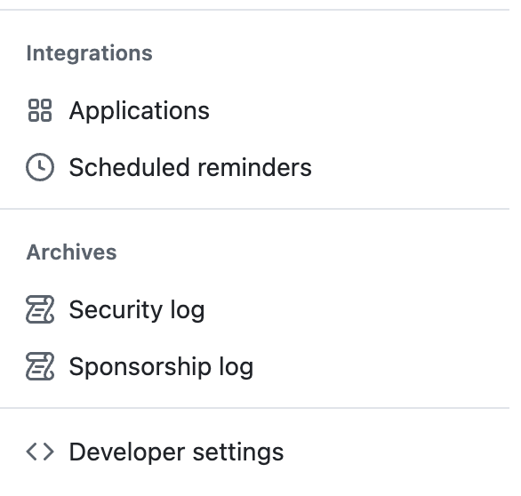 Github API Developer Settings